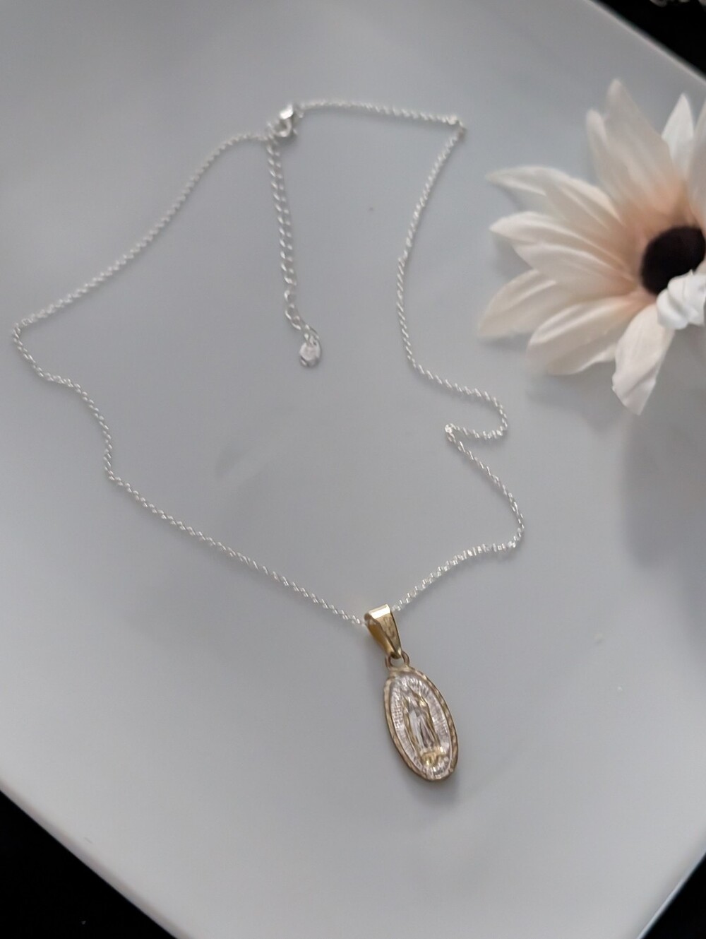 The Gold and Silver Virgin Mary reverse Jesus pendant